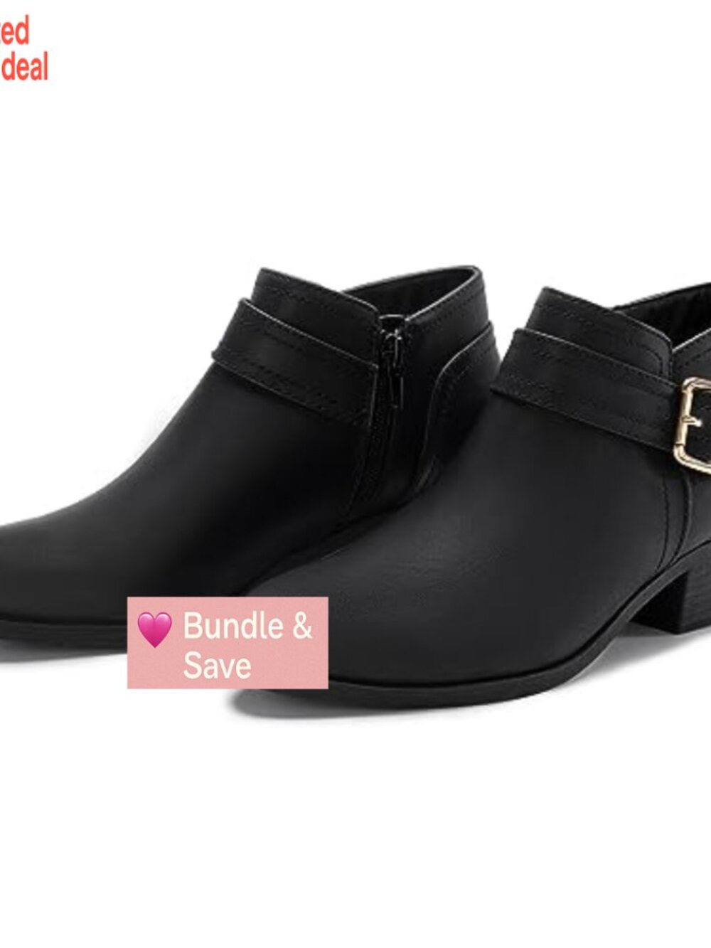Chunky Low Heel Ankle Boots Pointed Toe Side Zipper Booties - Picture 6 of 7